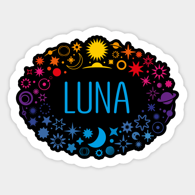 Luna name surrounded by space Sticker by WildMeART